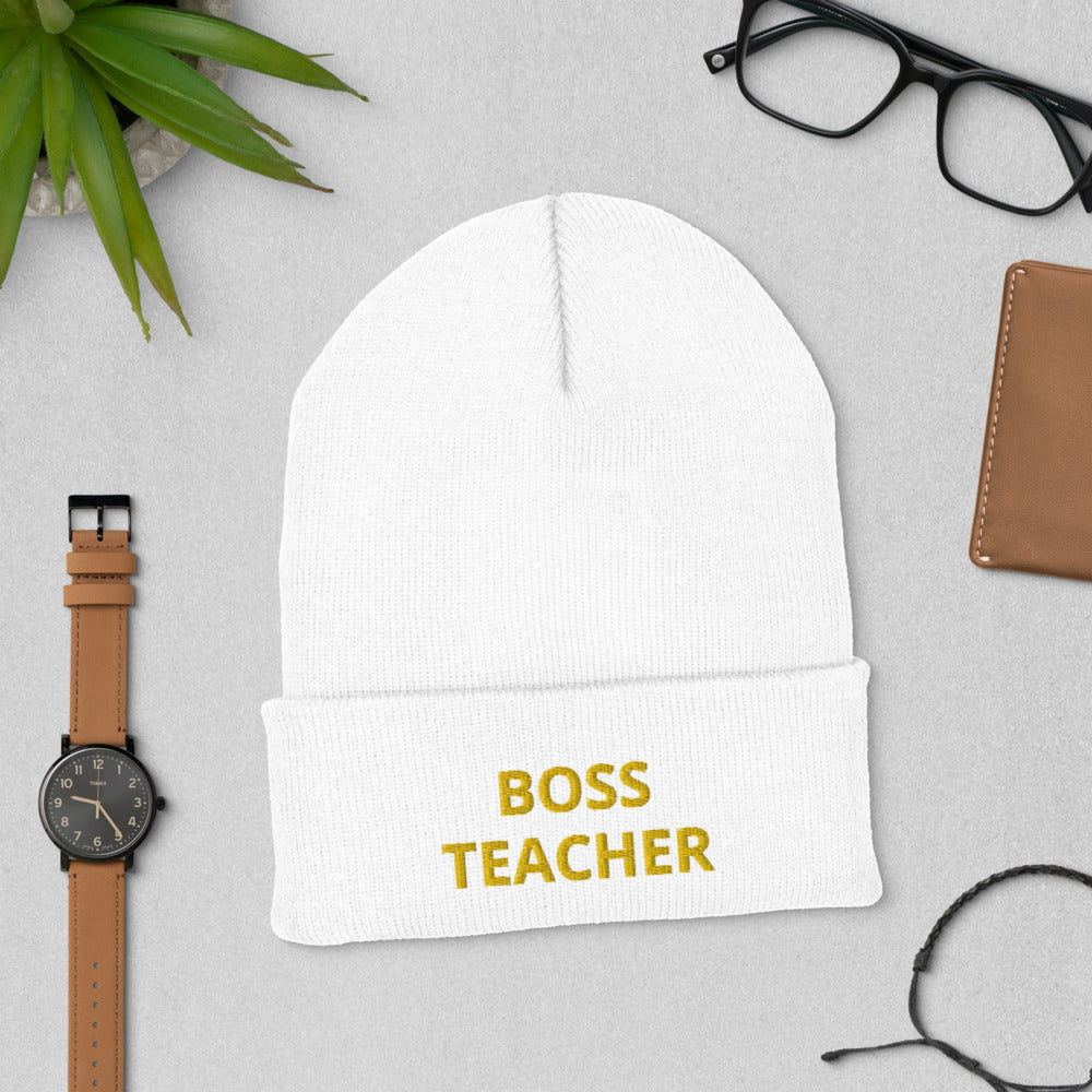 Boss Teacher Embroidered Cuffed Beanie