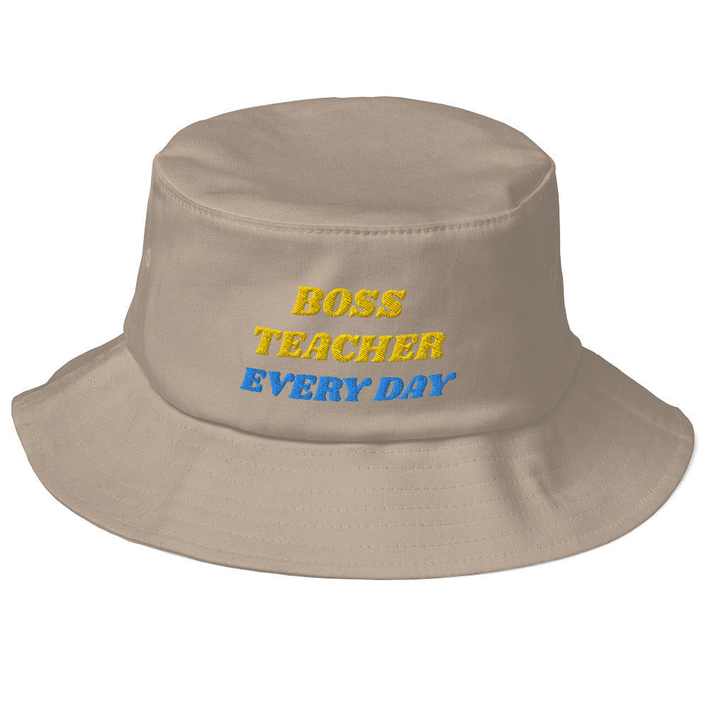 Khaki Bucket Hat with Boss Teacher print
